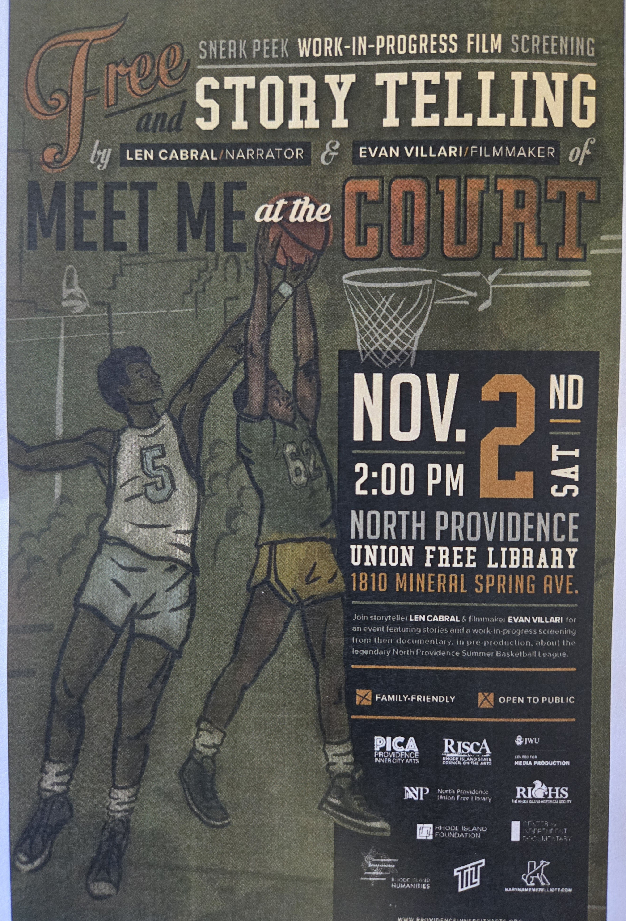 Meet me at the court. Sneak peek work-in progress film screening by Len Cabral Narrator and Evan Villari Filmmaker