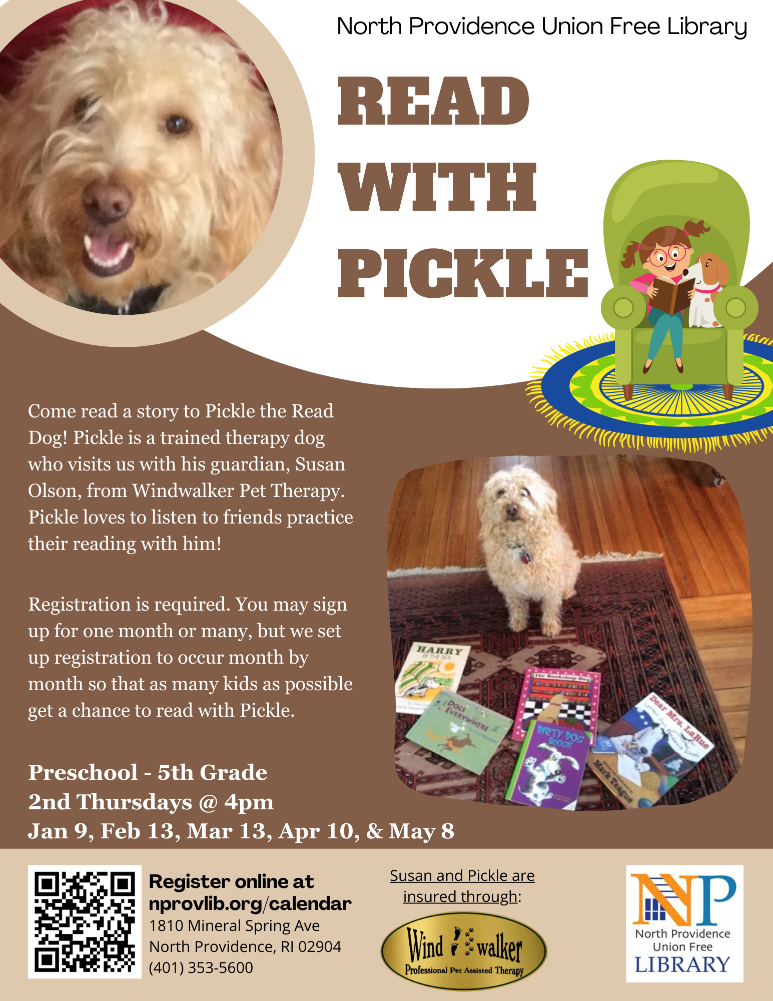 Flyer with information about Pickle the Read Dog Program.