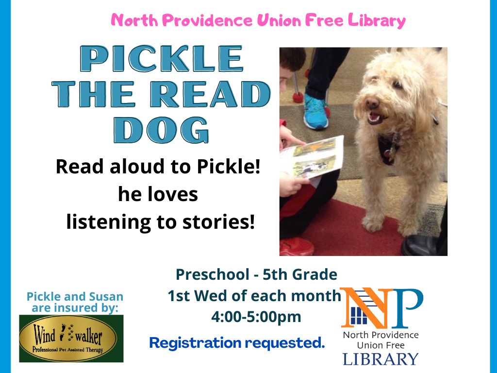Flyer with information about Pickle the Read Dog Program.