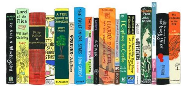 Picture of spines of JFIC and YA books
