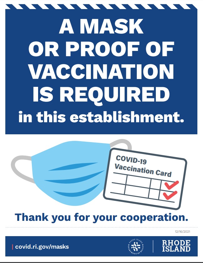 A mask or proof of vaccination is required as of December 20th, 2021.