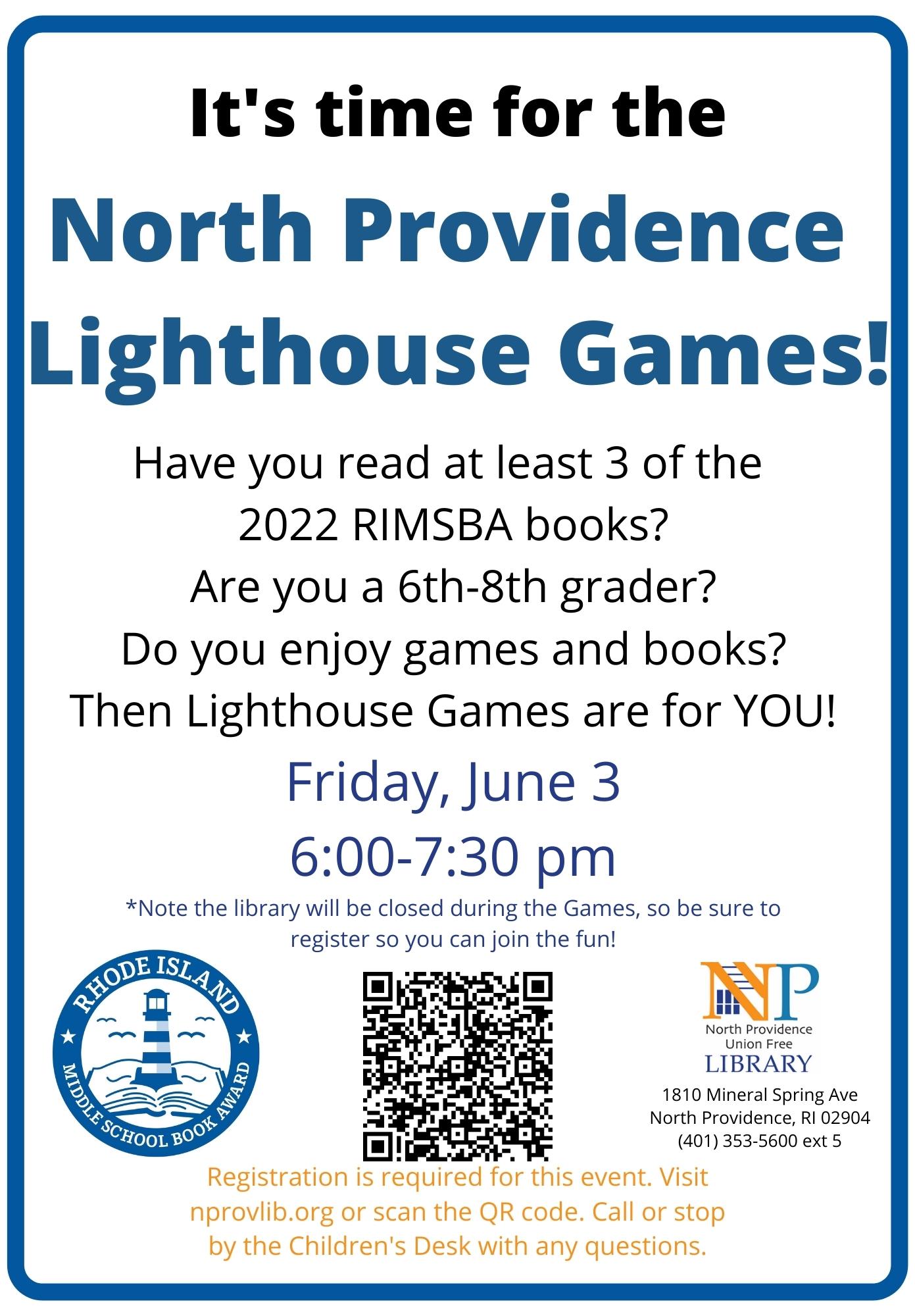 Flyer describing the Lighthouse Games for middle schoolers, Friday June 3, from 6-7:30pm.