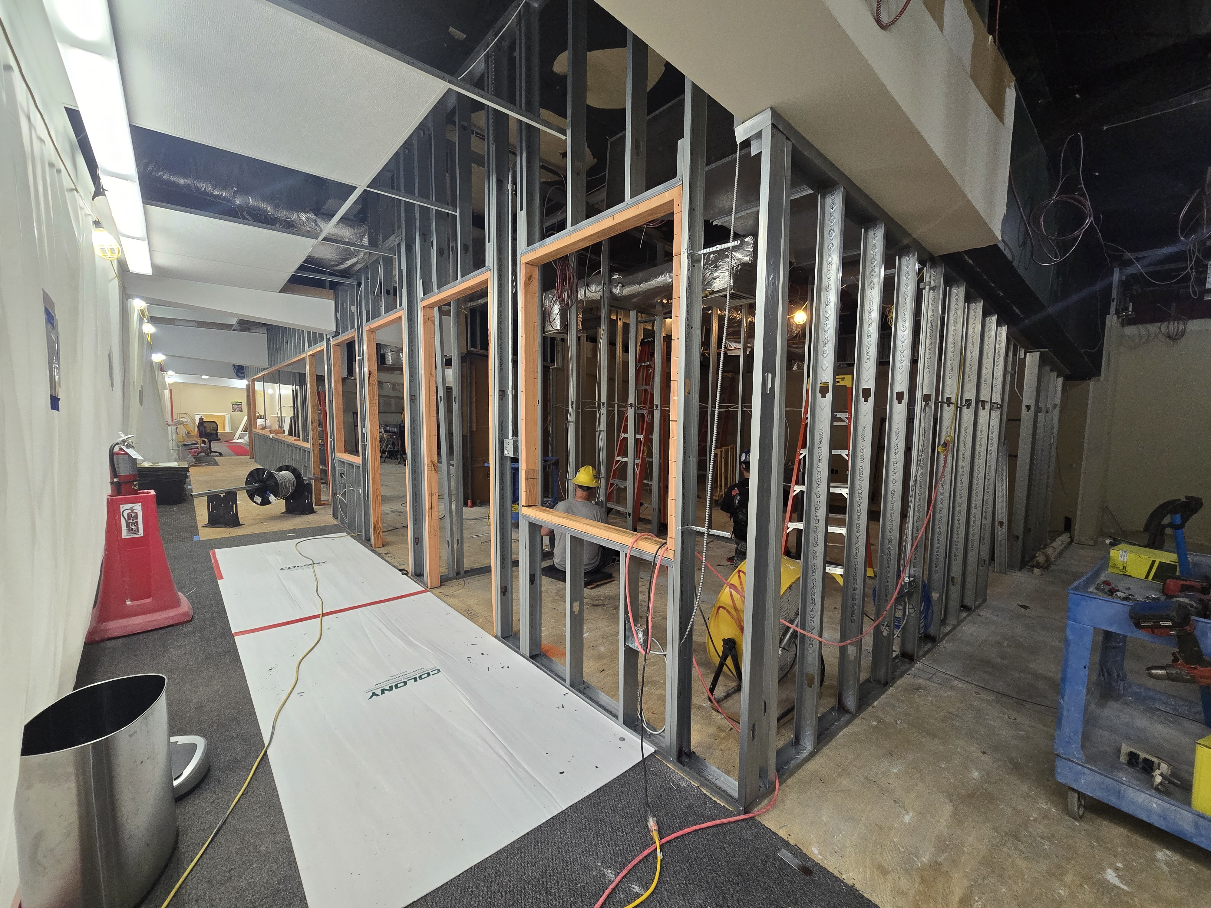 Computer lab area now with beams in place for walls