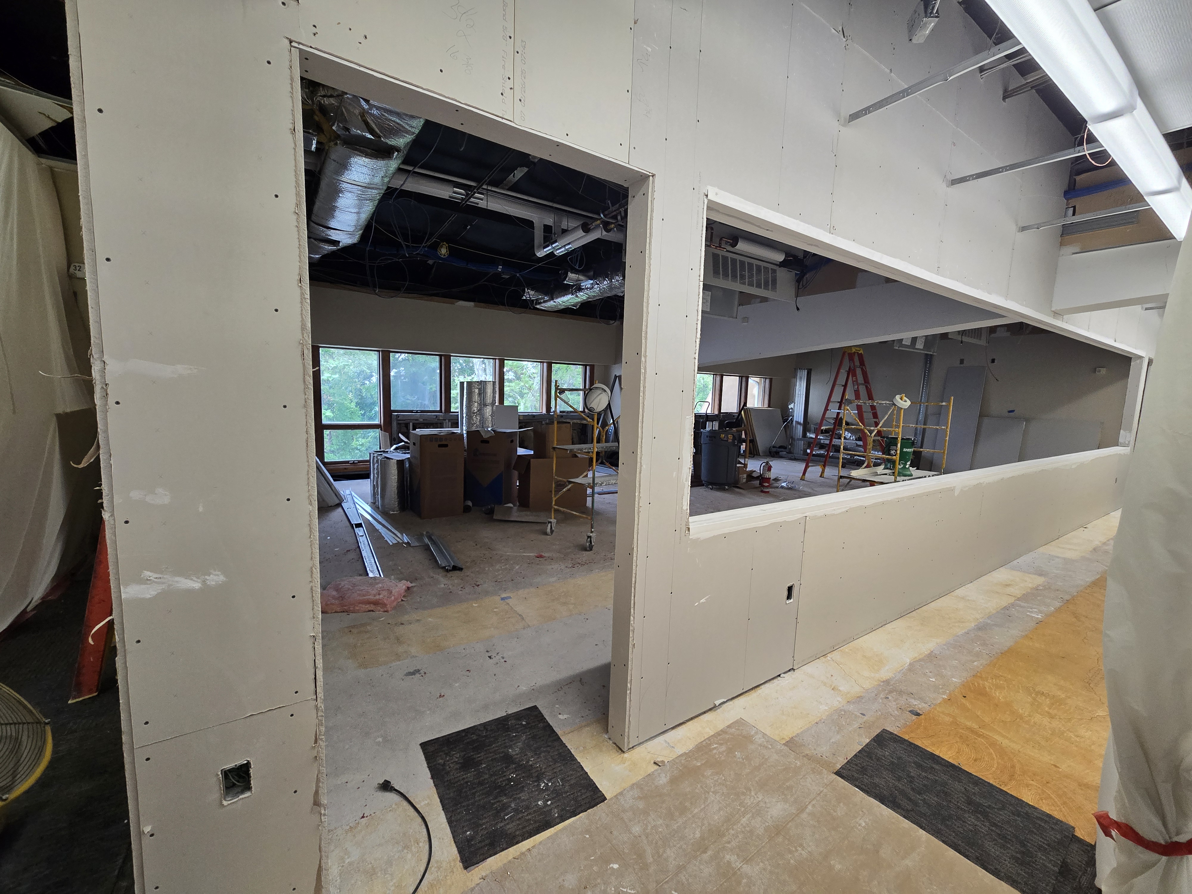 Classroom area with drywall installed.