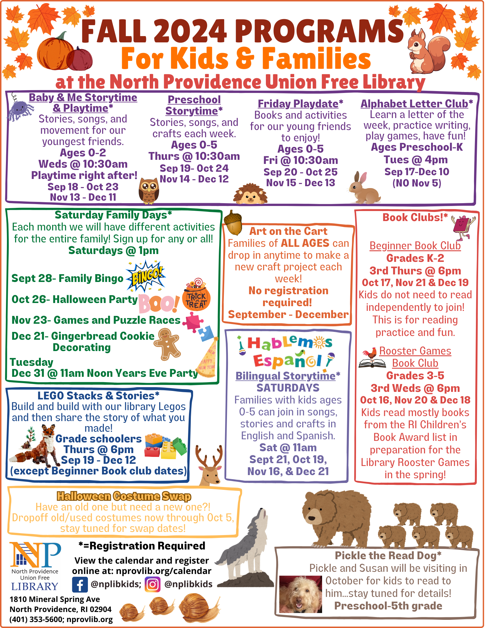 Fall flyer for programs in the Children's Department at the library.