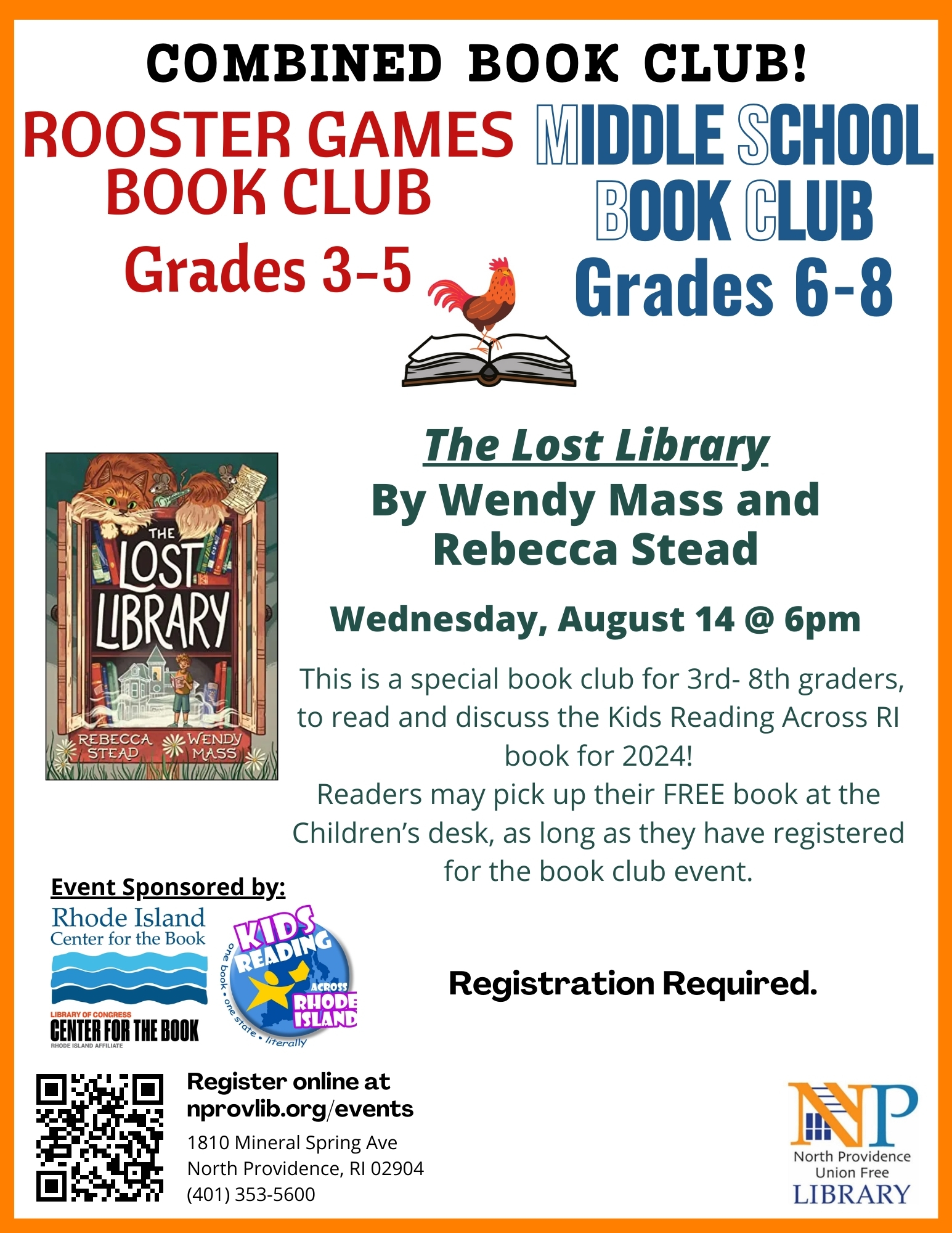 Flyer describing the book club event for the Lost Library book.