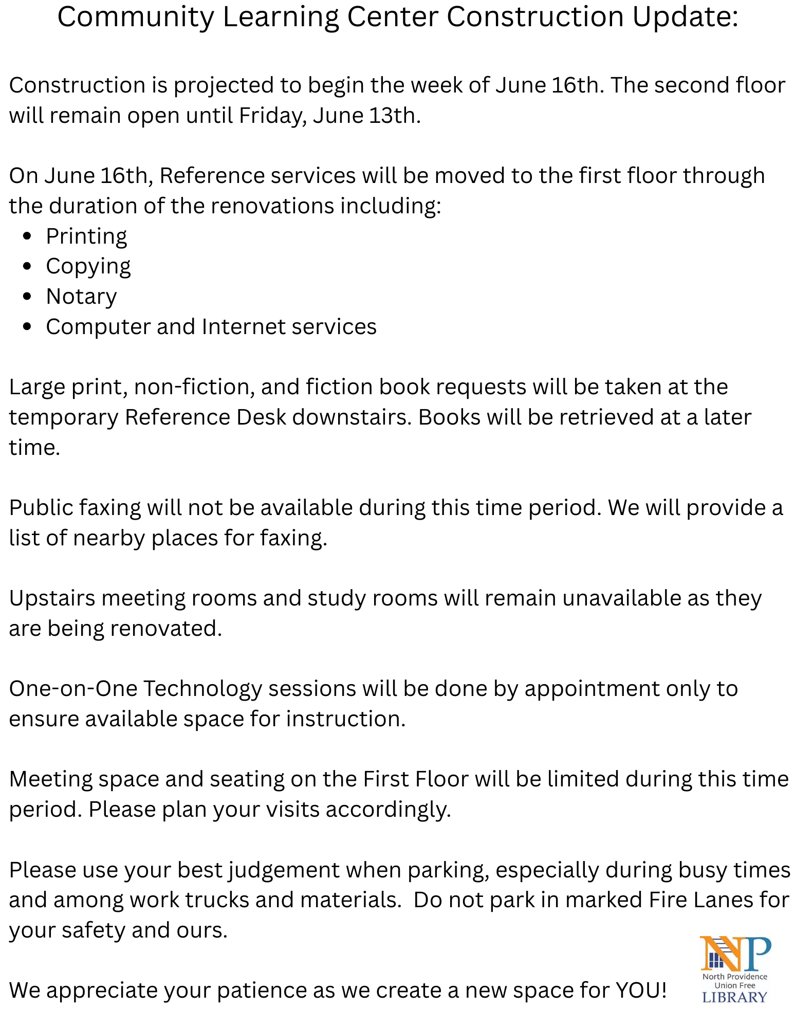 Renovation update information
