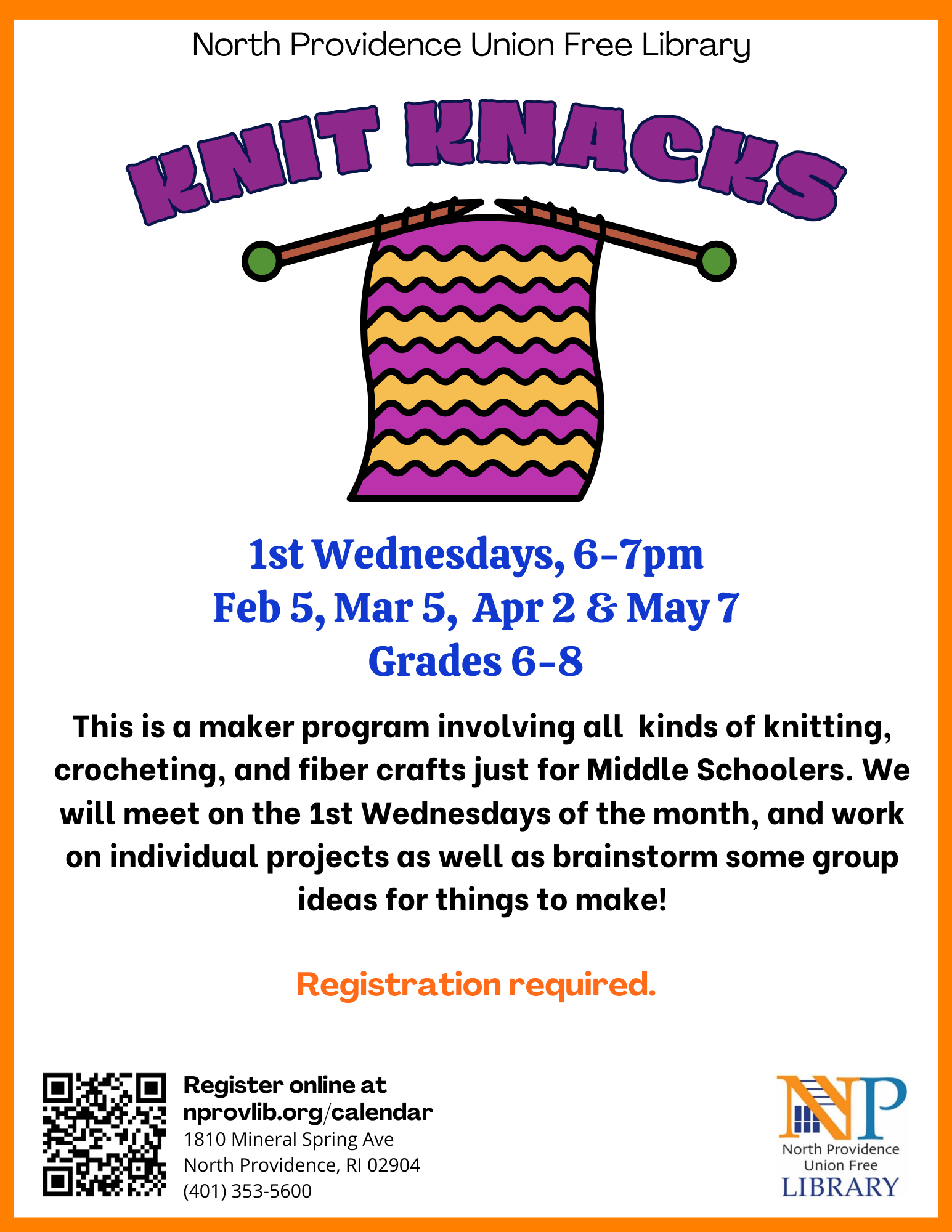 Flyer describing the Knit Knacks program.