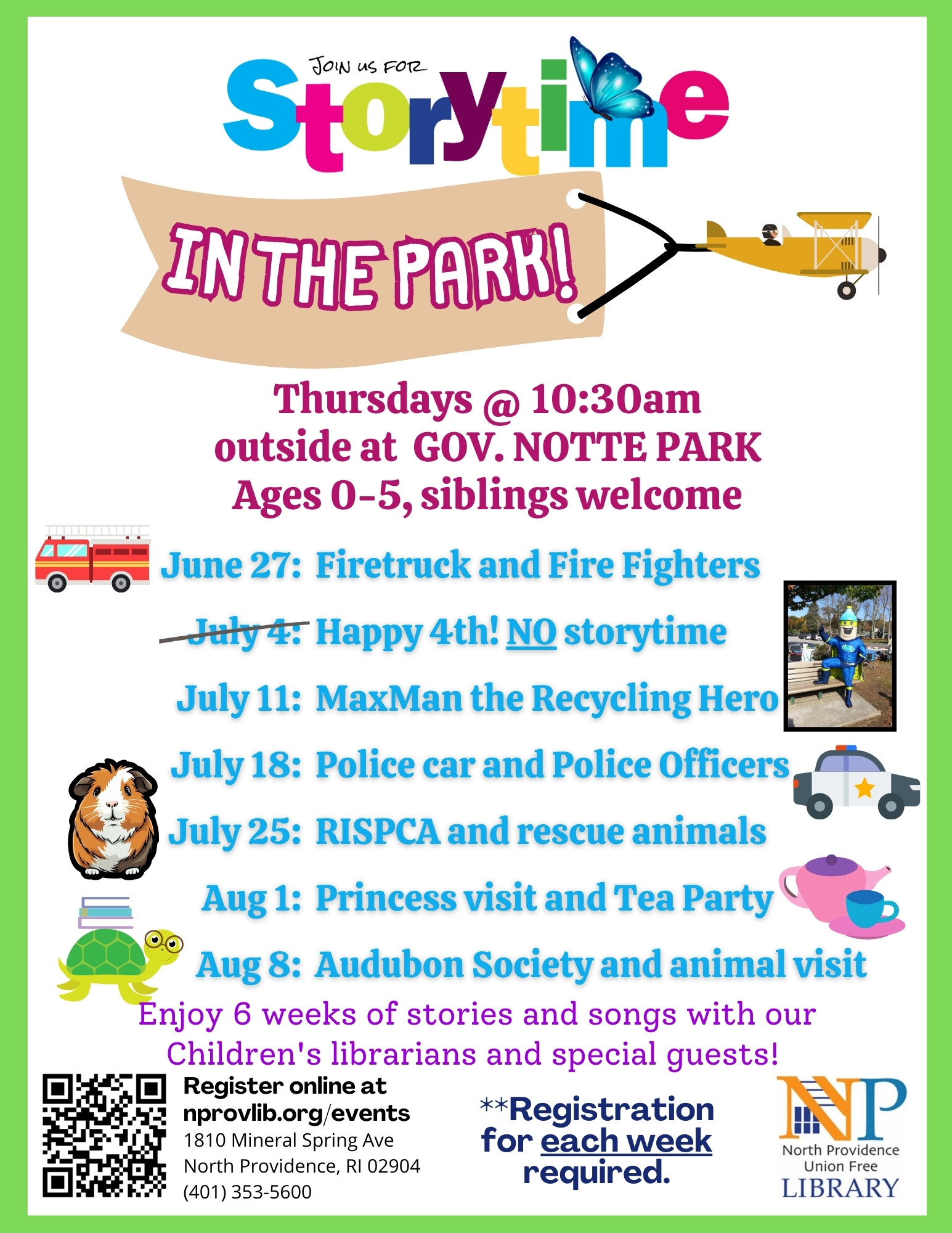 Information about storytime in the park.