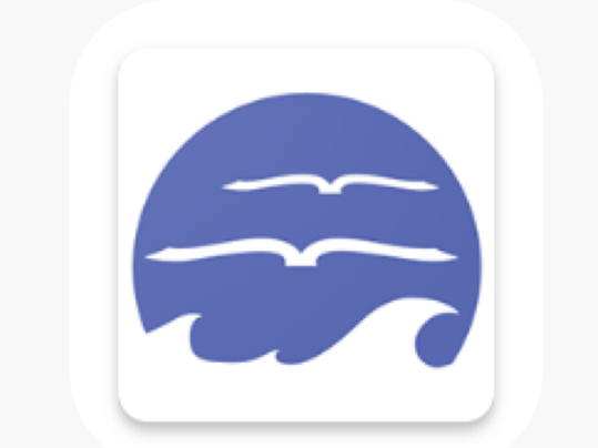 Ocean State Libraries Logo. Blue wave that looks like open pages of a book.