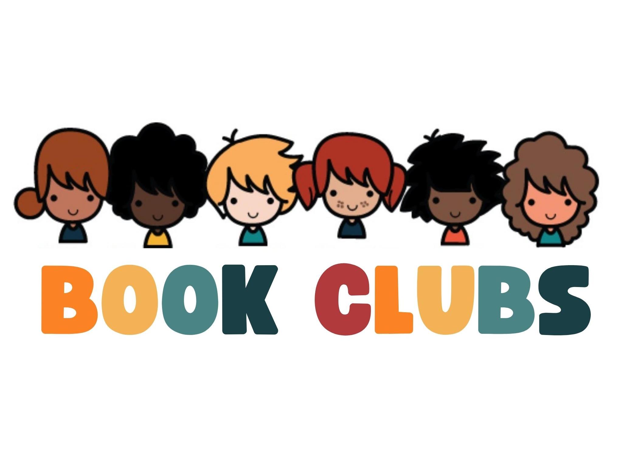 Picture of kids with the caption "BOOK CLUBS".