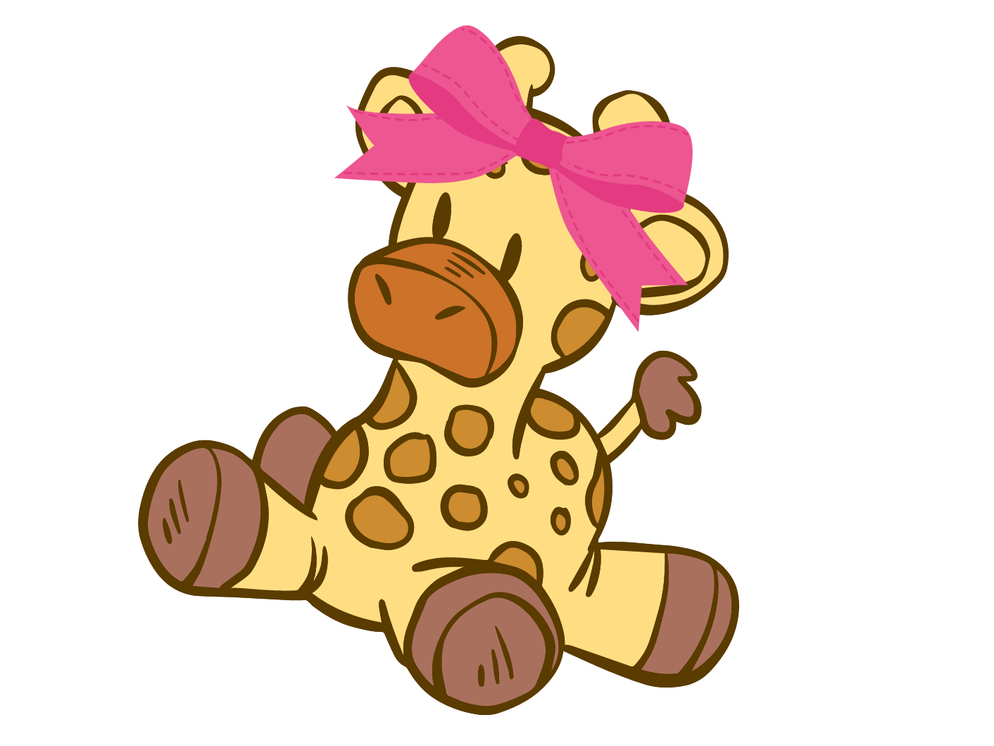 Picture of a stuffed animal giraffe with a pink bow on its head.