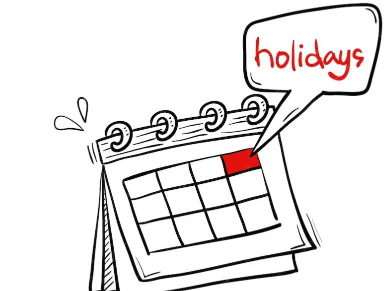 a calendar with a pop up word reading "holidays" for emphasis