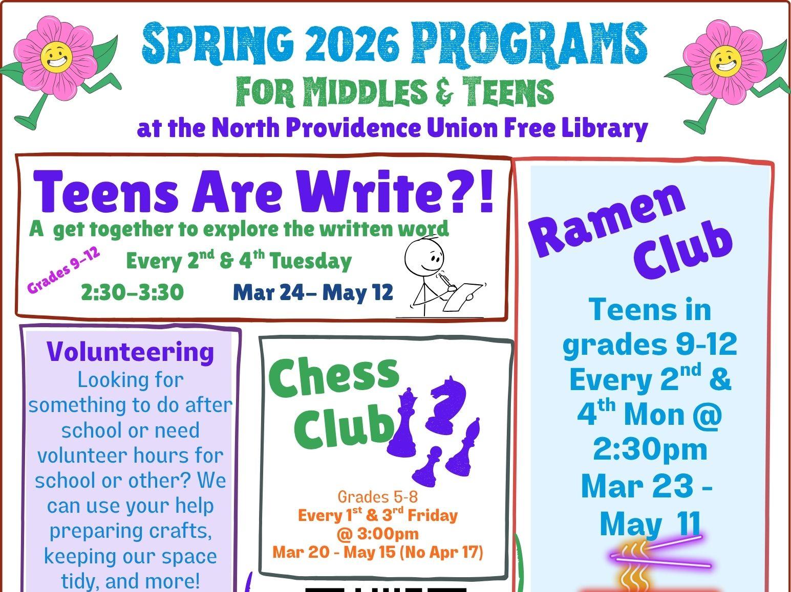 Flyer with information about Teen Spring Programs